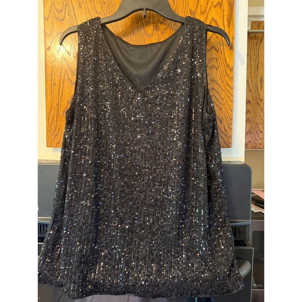 Unbranded Black Sequin‎ Tank Top V-Neck Sleeveless Party Blouse XL